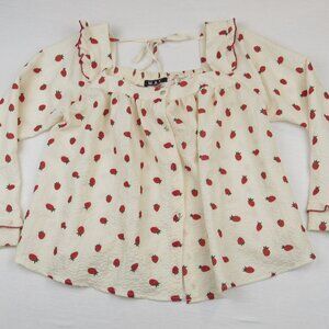 M.A.Y Long Sleeve Juniors Strawberry Button-Up Top Crinkle Fabric *No Size Tag*